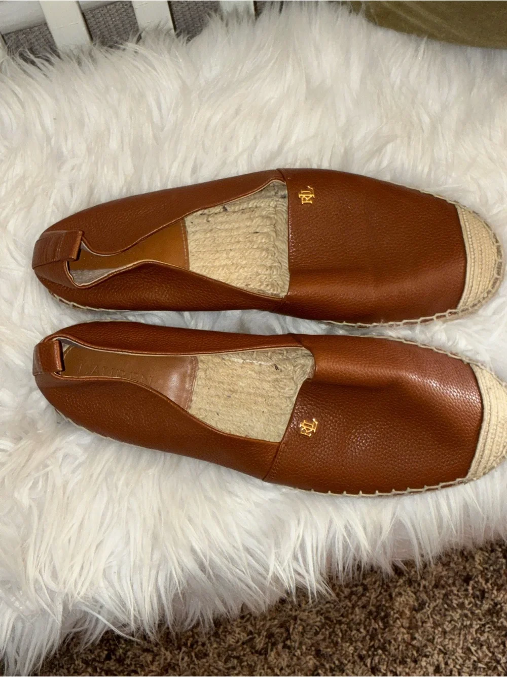 Lauren Ralph Lauren Cameryn espadrille flat in tan tumbled leather Sz 10